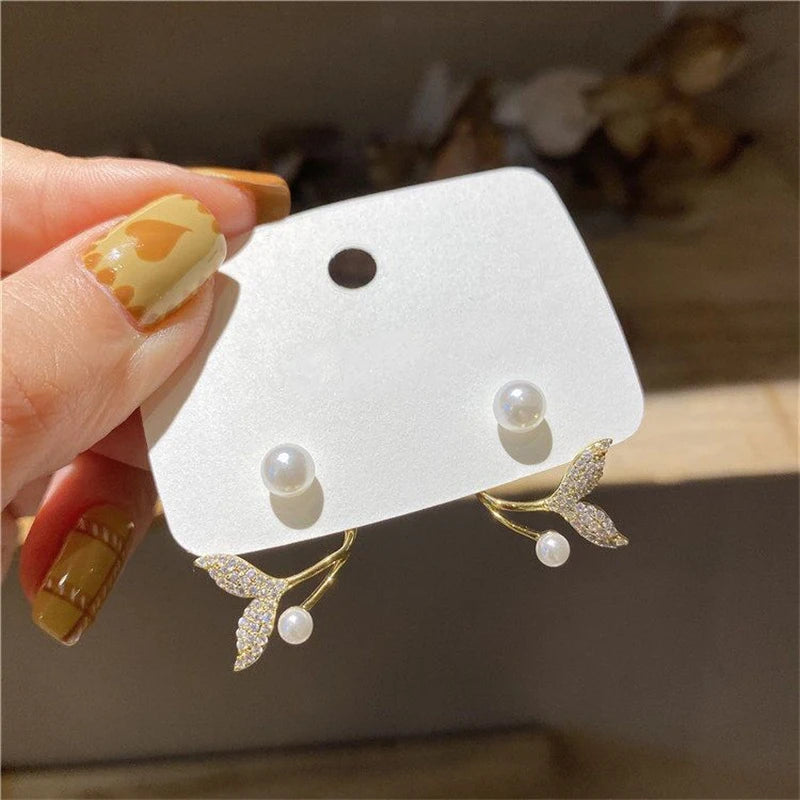 New Trendy Moon Dangle Earrings For Women Temperament Pearl Cherry Cat Rhinestone Pendant Earring Girl Party Jewelry Gift