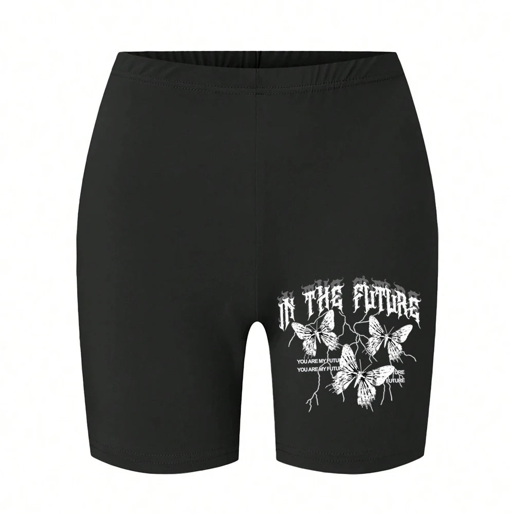 Butterfly Print High Waist Sport Shorts