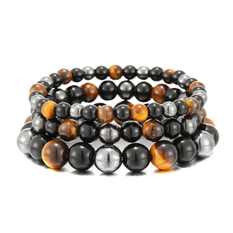 Natural Obsidian Hematite Tiger Eye Beaded Bracelet