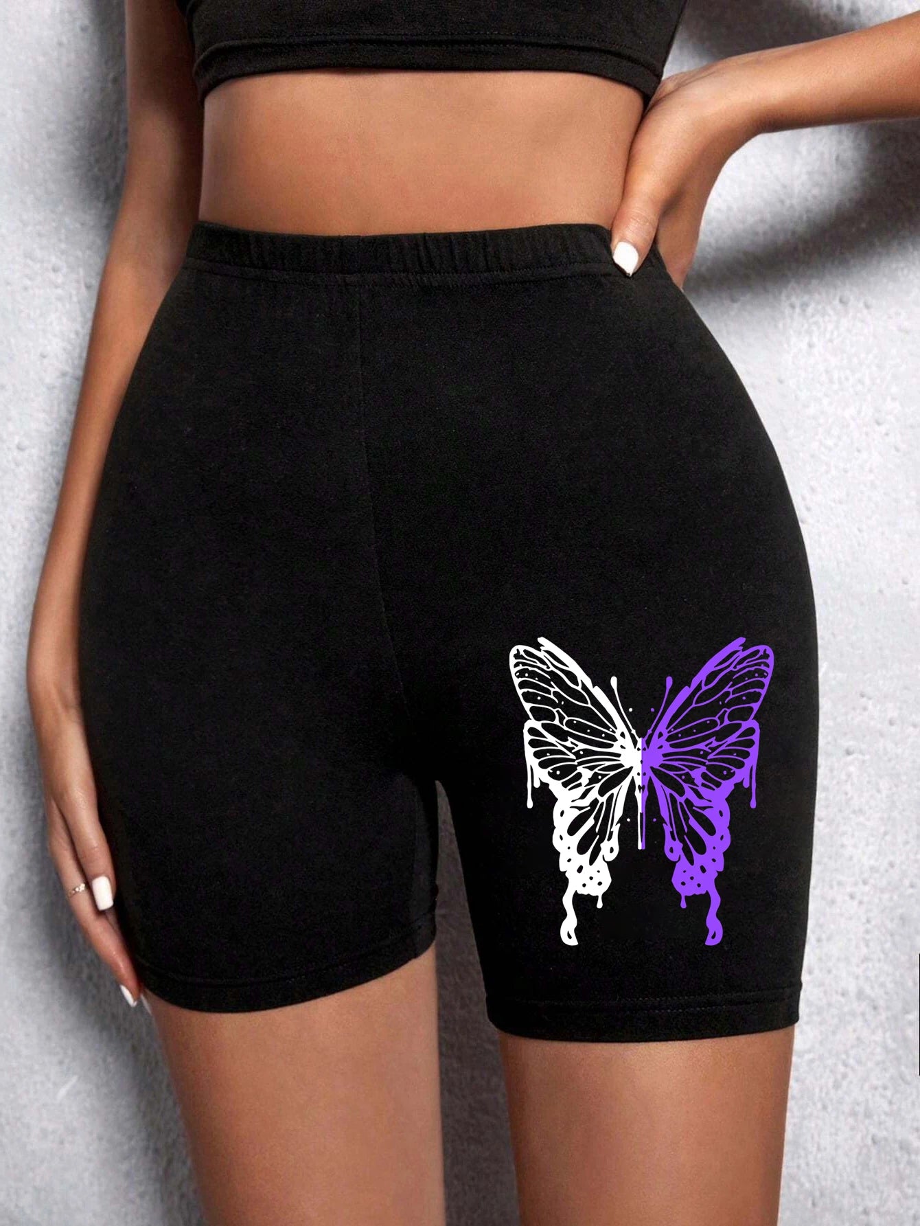 Butterfly Print High Waist Sport Shorts