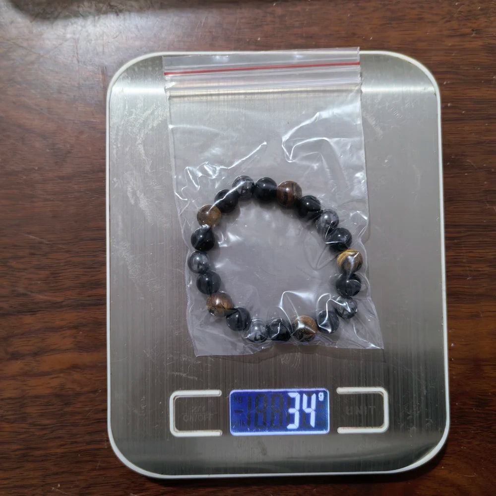 Natural Obsidian Hematite Tiger Eye Beaded Bracelet