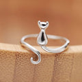 Simple Cute Cat Shaped Open Ring Chic Silver Color Adjustable Ring For Women Lovely Daily Wear Jewelry
