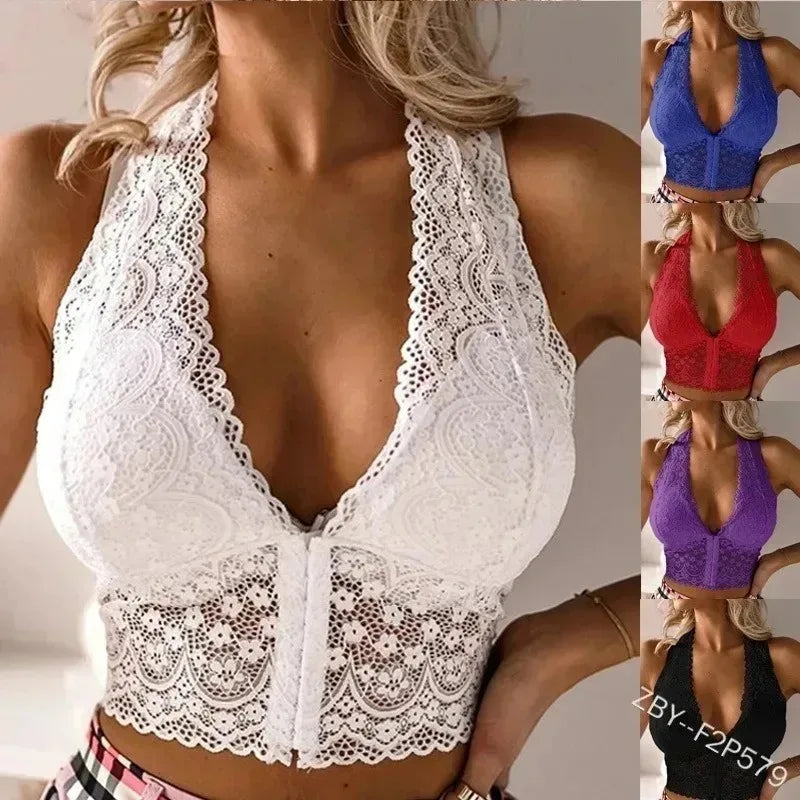 Plus Size Deep V-Neck Lace Crop Top