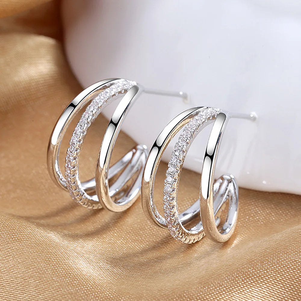 Women's Silver Claw Stud Earrings with AAA CZ Stone