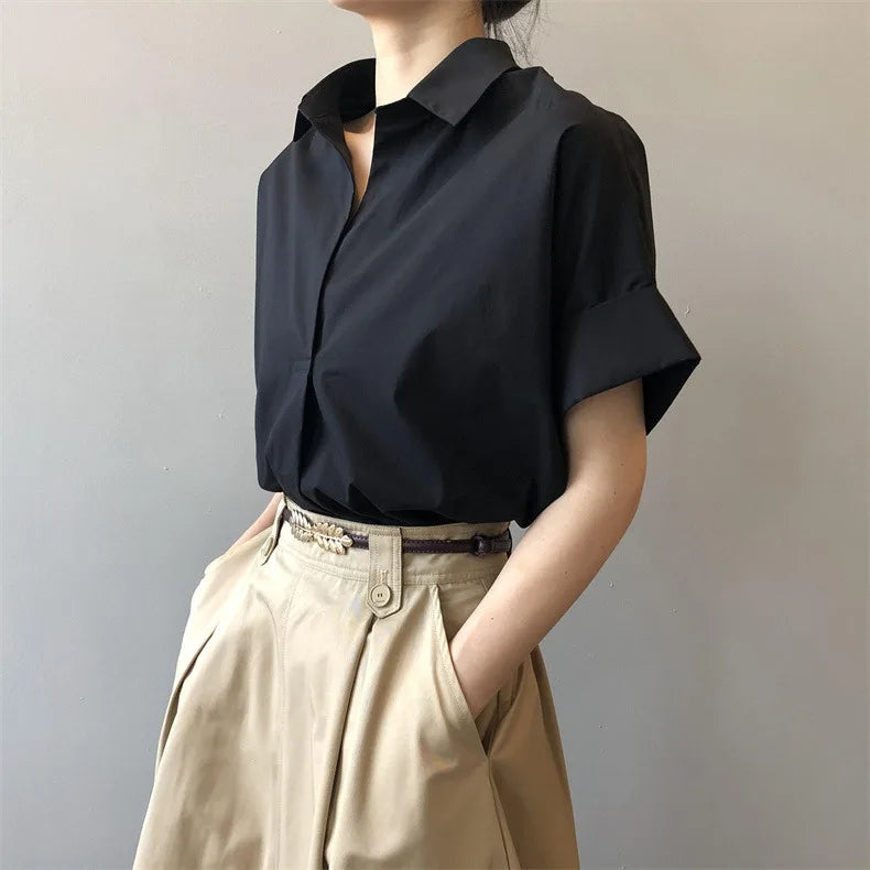 Chiffon Ruched Short Sleeve Blouse