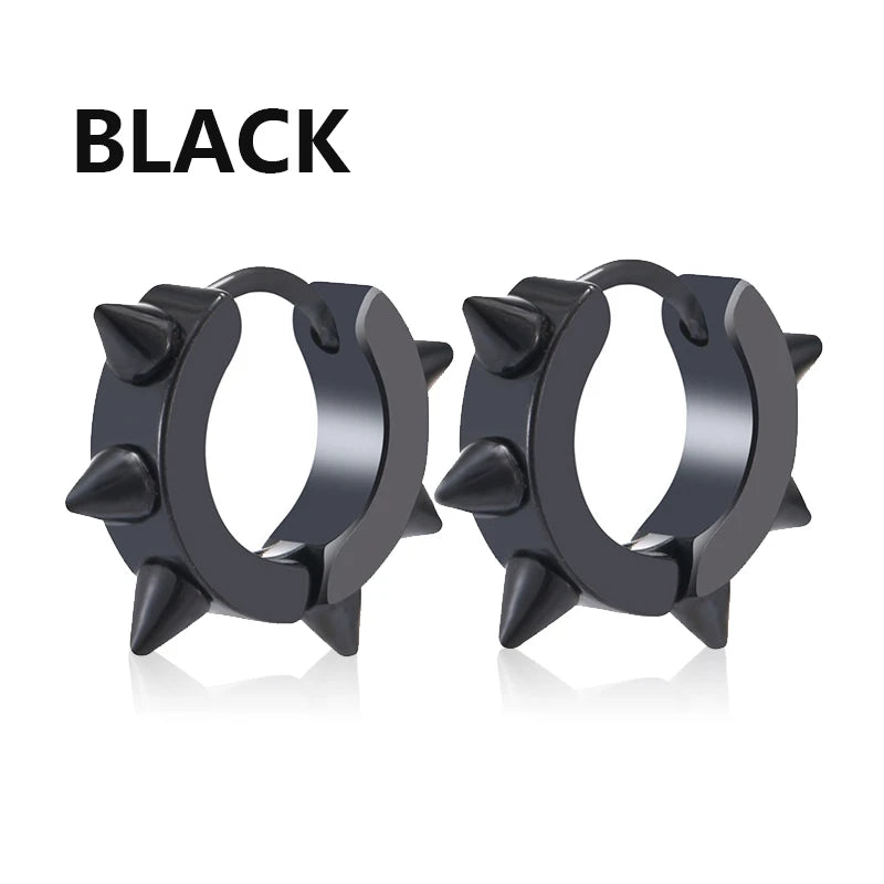 Unisex Black & Gold Stainless Steel Fake Earrings