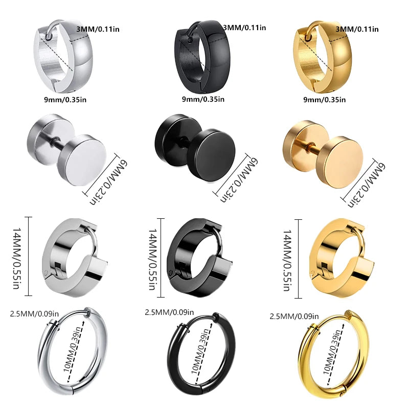 Unisex Black & Gold Stainless Steel Fake Earrings