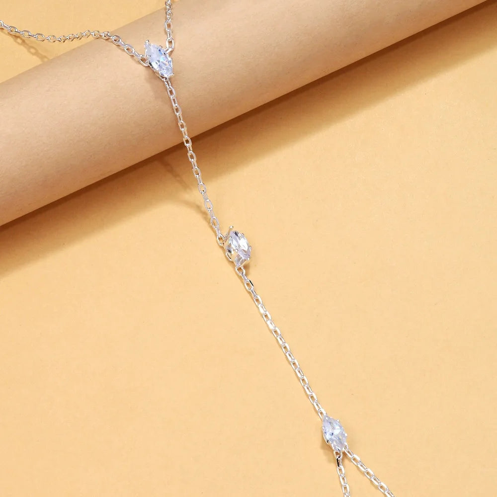 ZAKOL 2025 New Bohemia Rhombus Crystal Zircon Bracelet Hand Jewelry for Women Simple Thin Chain Finger Bracelet Jewelry