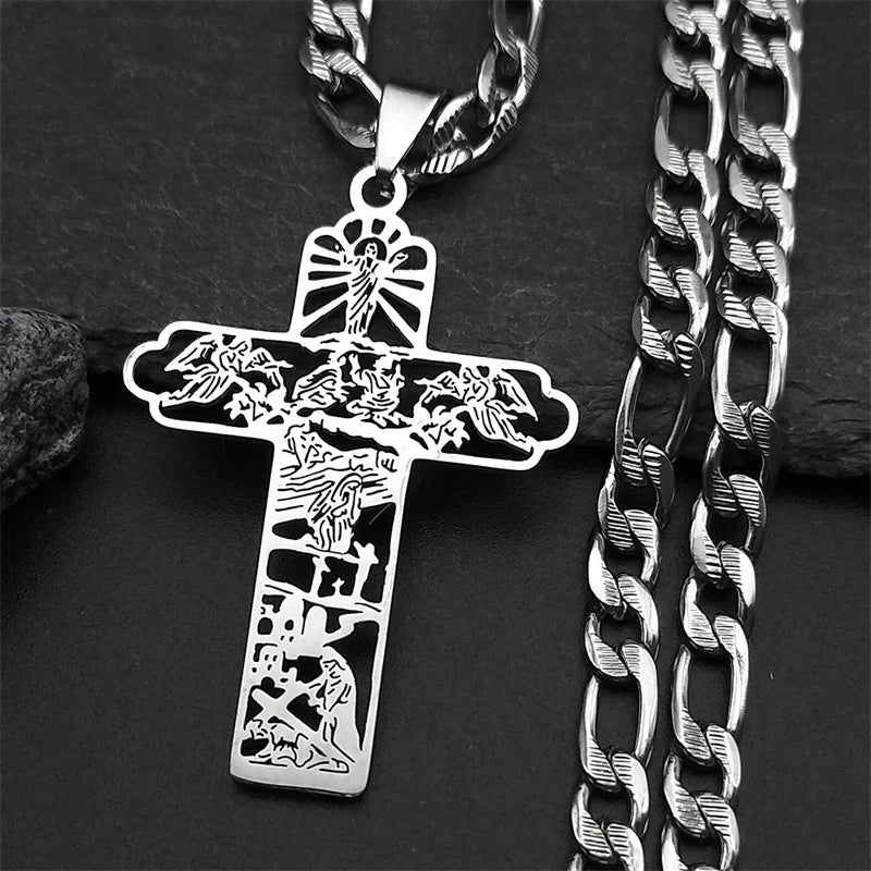 Fashion personality Cross Religious Pendant Men's Faith Stainless steel Gold plated Cross Necklace Punk Jewelry Accessories