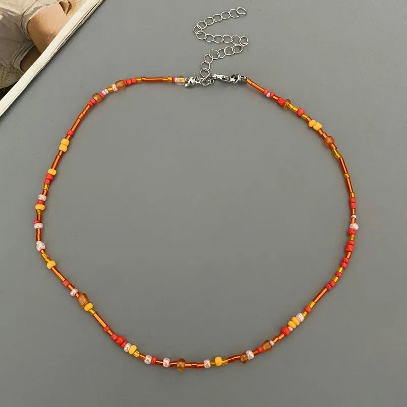 Women's Colorful Glass Beads Choker Necklace