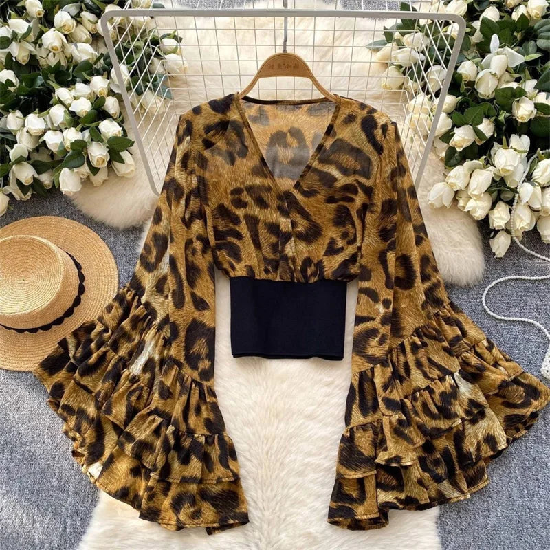 Chiffon Print Flare Sleeve Blouse