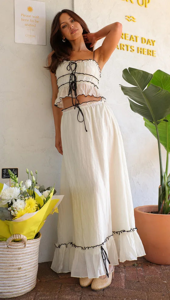 Bow Pleated Halter Top & Skirt Set