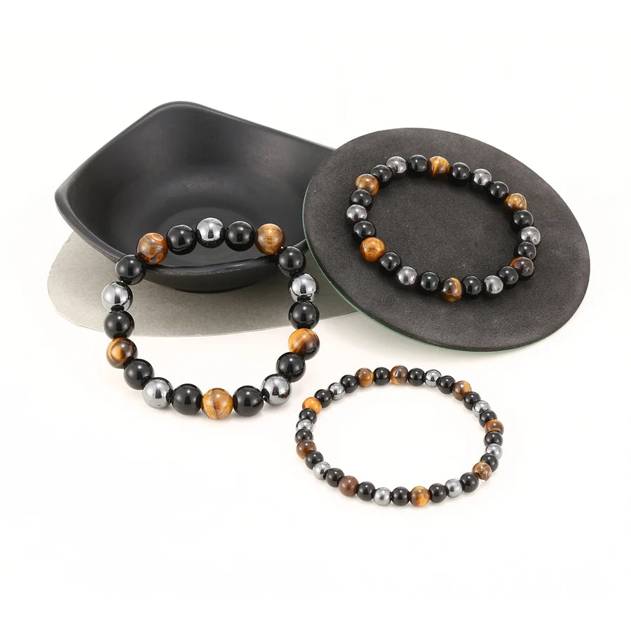 Natural Obsidian Hematite Tiger Eye Beaded Bracelet