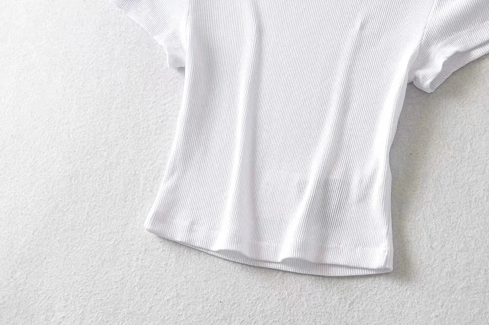 O-Neck Slim Stretch Crop Tee