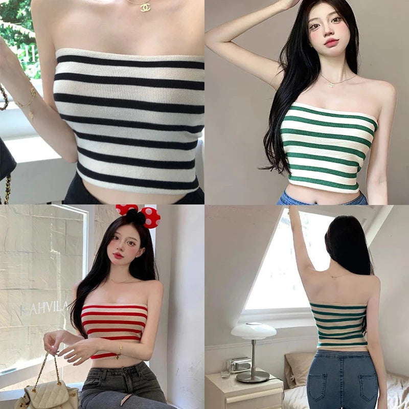 Retro Striped Bustier Tank