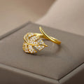 Fashion Palm Leaf Shape Open Rings For Women Gold Color Zircon Adjustable Finger Ring Girls Korean Party Jewelry Gift
