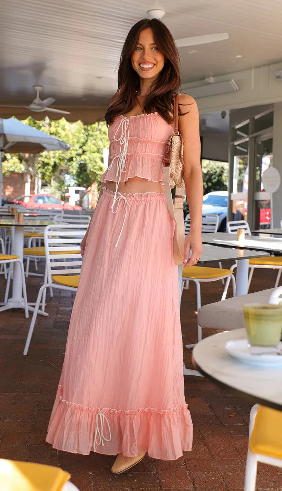 Bow Pleated Halter Top & Skirt Set