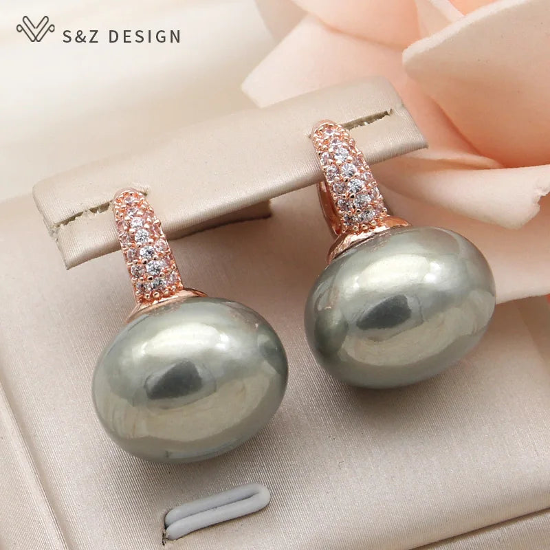 Women's Pearl & Cubic Zirconia Round Dangle Earrings