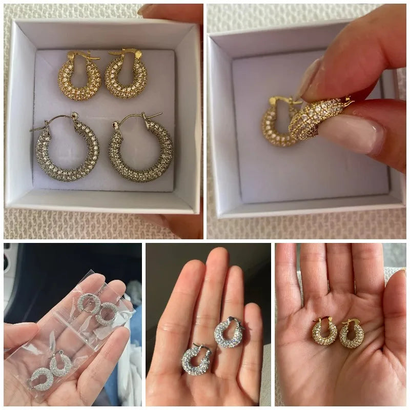 Women's CZ Stone Bling Hoop Earrings – Big & Small Sizes