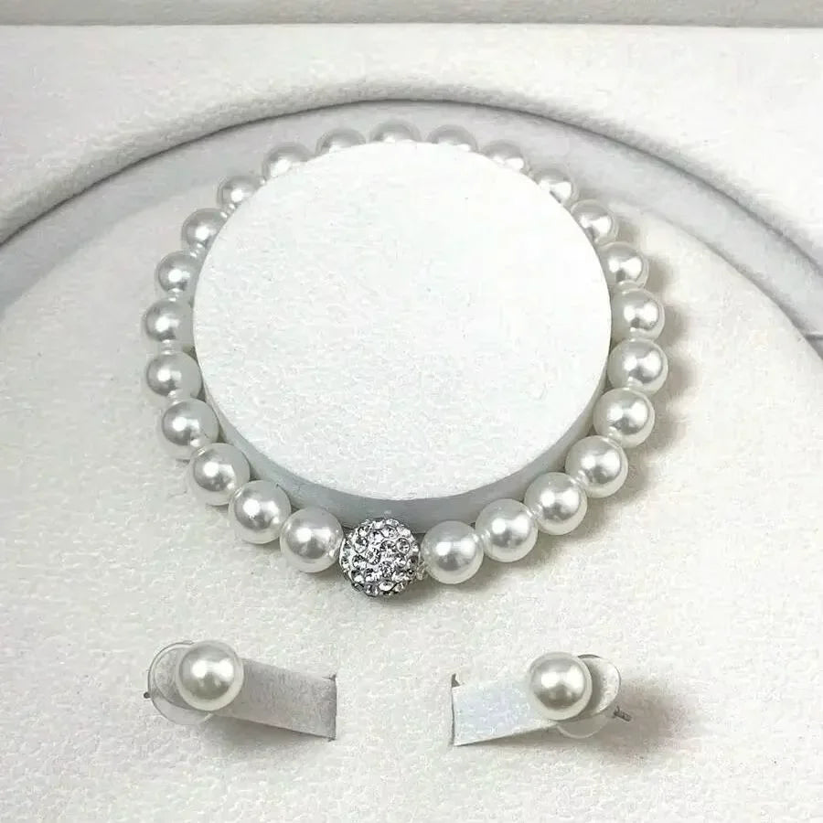 Women's 3-Piece Imitation Pearl Fireball Necklace, Bracelet & Earring Set