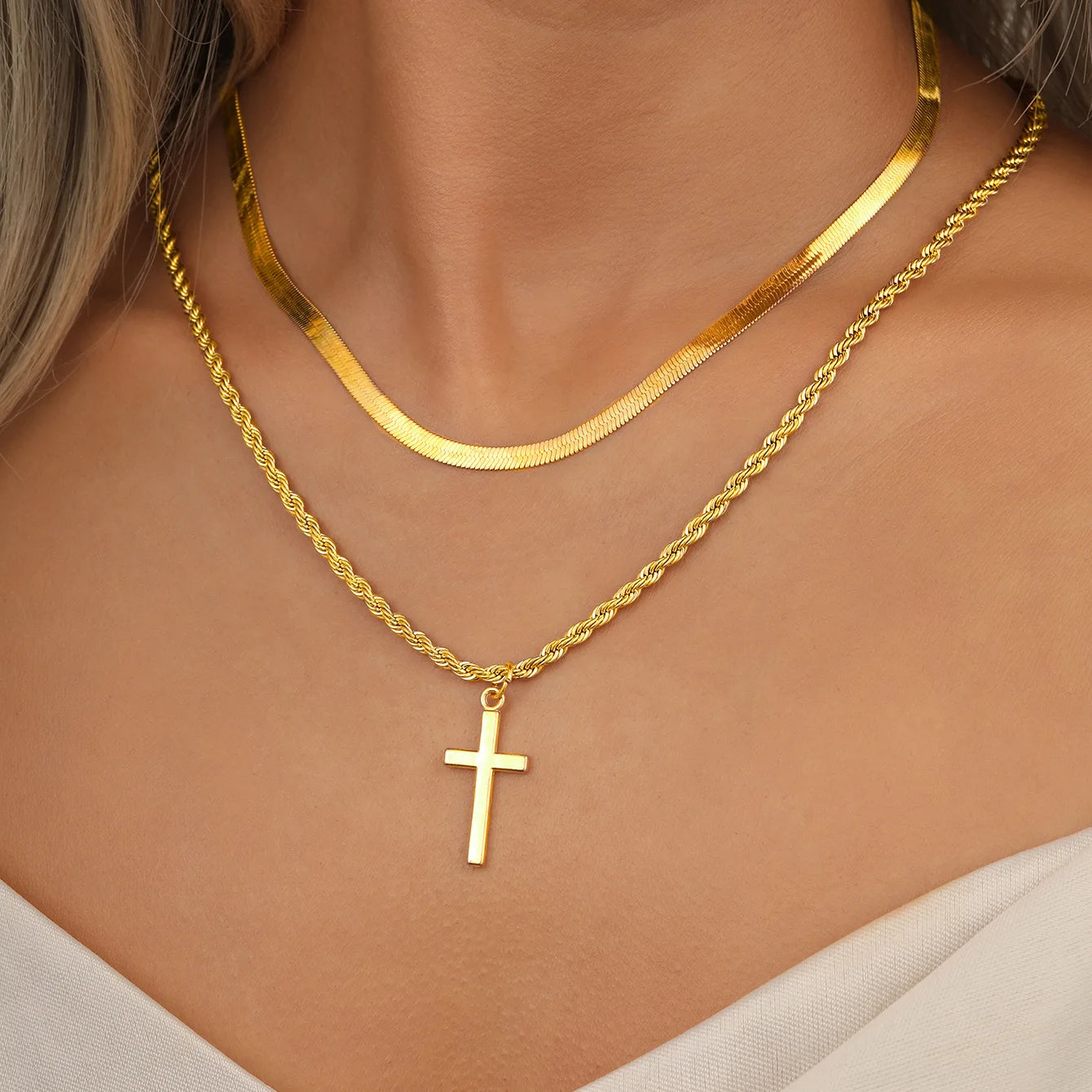 Gold Cross Stainless Steel Pendant Necklace
