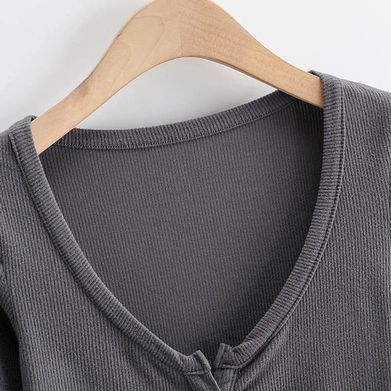 Long Sleeve Button Crop Top