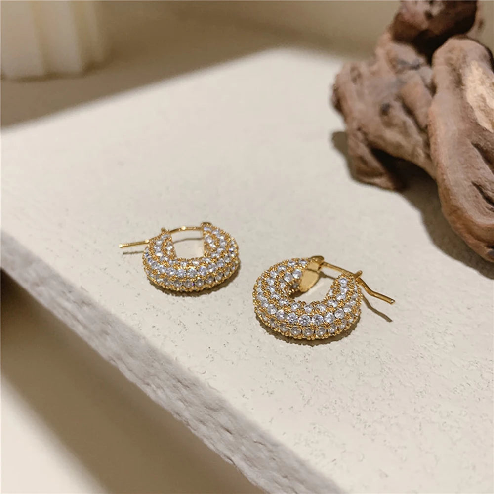 Women's CZ Stone Bling Hoop Earrings – Big & Small Sizes