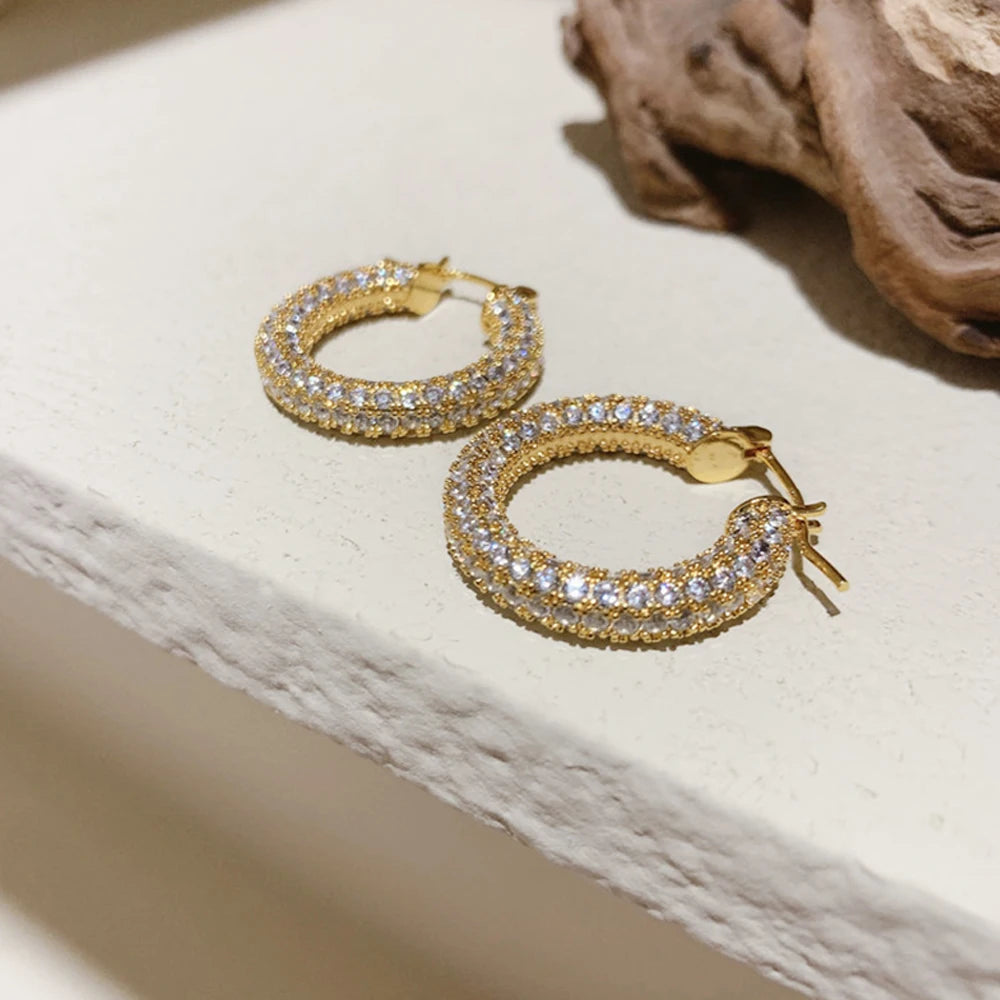 Women's CZ Stone Bling Hoop Earrings – Big & Small Sizes
