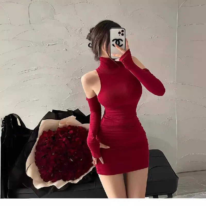 High Neck Slim Fit Mini Dress