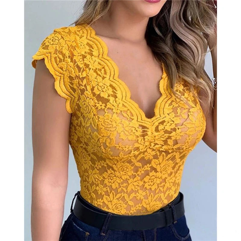 V-Neck Lace Hollow Out Vest