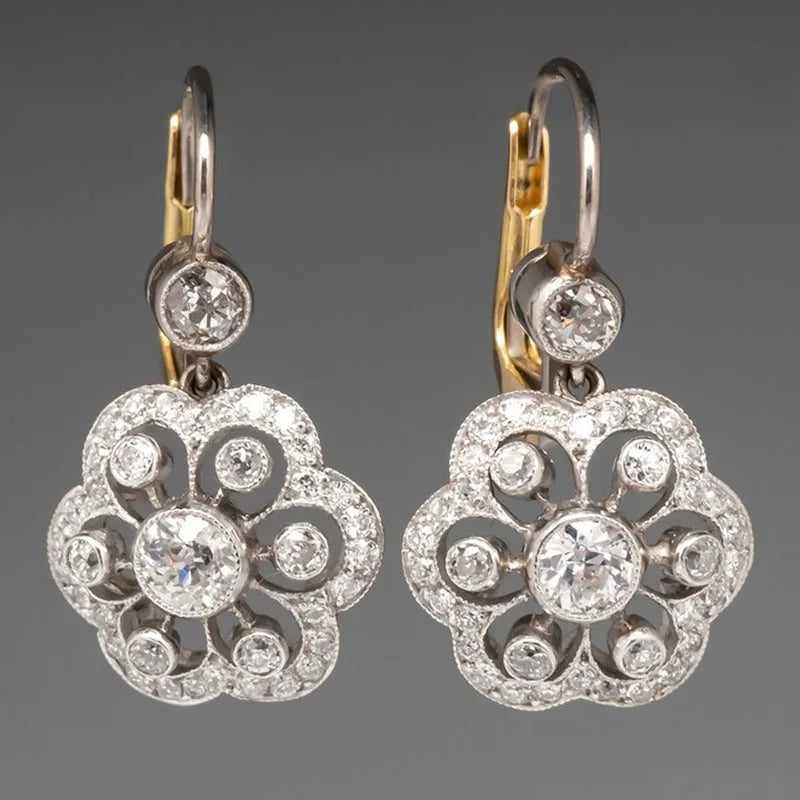 Women's Gorgeous Flower Crystal White CZ Drop Earrings