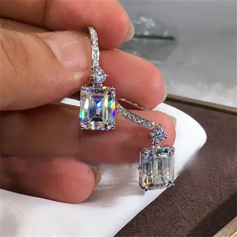 Women's Elegant Cuboid Zircon Dangle Earrings