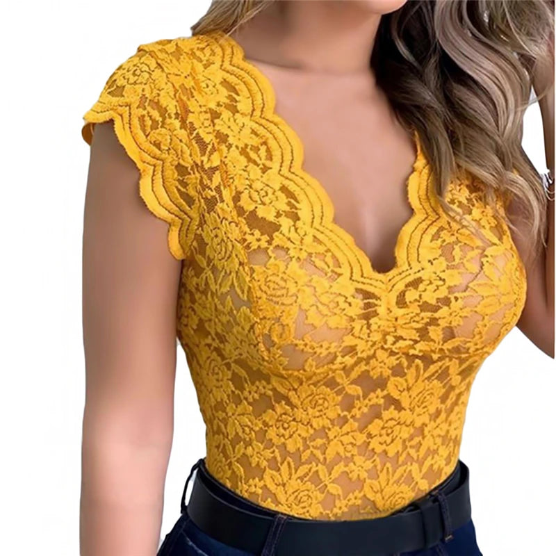 V-Neck Lace Hollow Out Tank