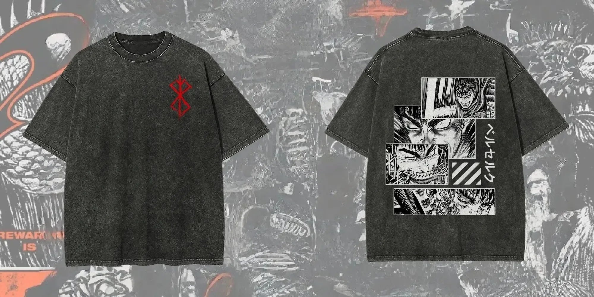 New Arrival Mens Clothes Tee Shirt Homme Graphic T-Shirts Men Tshirt for Men Ropa Hombre Washed Anime Berserk Baggy Camisetas