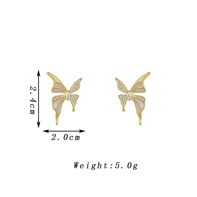 Women's Cute Butterfly Crystal Wing Stud Earrings