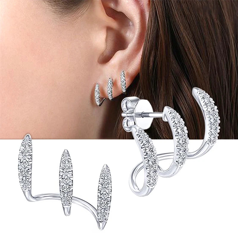 Women's Silver Claw Stud Earrings with AAA CZ Stone