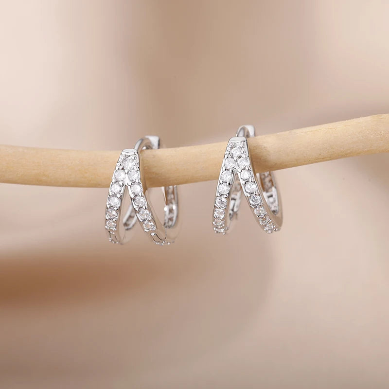 Women's Zircon Star Huggie Hoop Earrings in Gold Stainless Steel